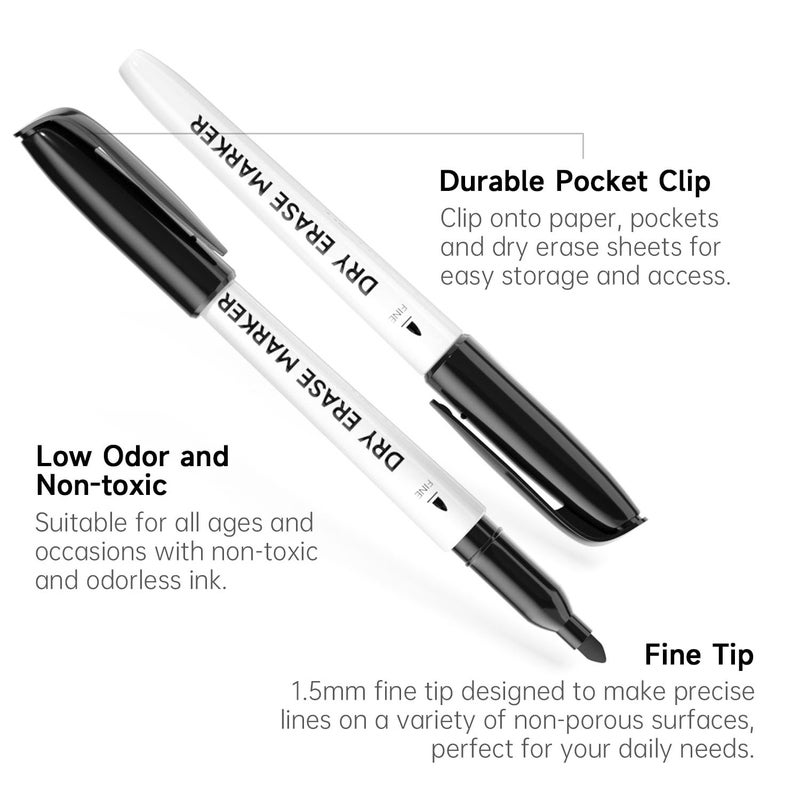 Lineon 100 Bulk Pack Black Whiteboard Markers with 3 Erasers, Fine Point Dry Erase Markers Perfect For Writing on Dry-Erase Boards, Glass for School Office Home - Image 3